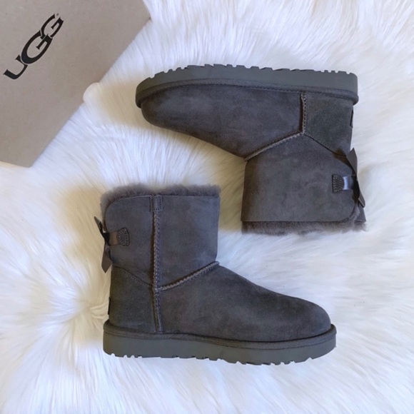UGG Grey Mini Bailey Bow II Boots - Picture 2 of 6